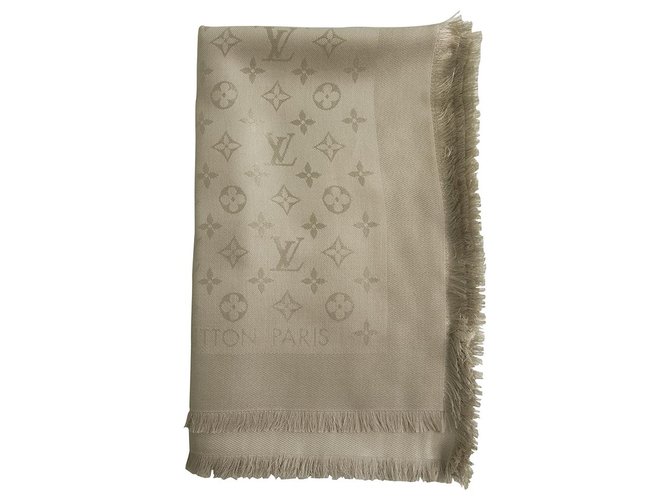 Louis Vuitton monogram Greige Tone on tone shawl weaved jacquard silk M71336 Beige  ref.122116