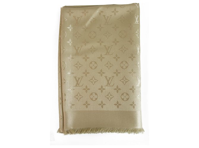 Louis Vuitton monograma Cream Dune Tone en tono chal tejido con jacquard de seda M71360 Crudo  ref.122117