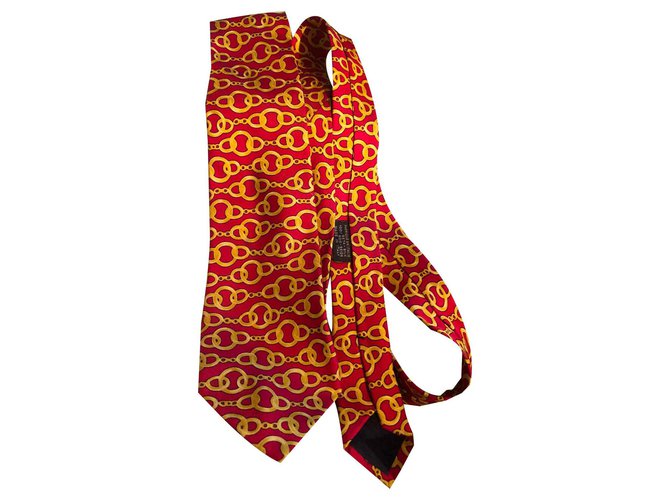 Chanel Ties Red Yellow Silk  ref.122151