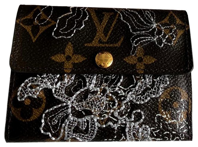 Louis Vuitton Brieftasche aus Spitze Braun Leinwand  ref.122169