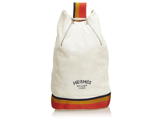 Hermès Hermes Branco Cavalier Cotton Sling Backpack Multicor Cru Algodão Pano  ref.122228