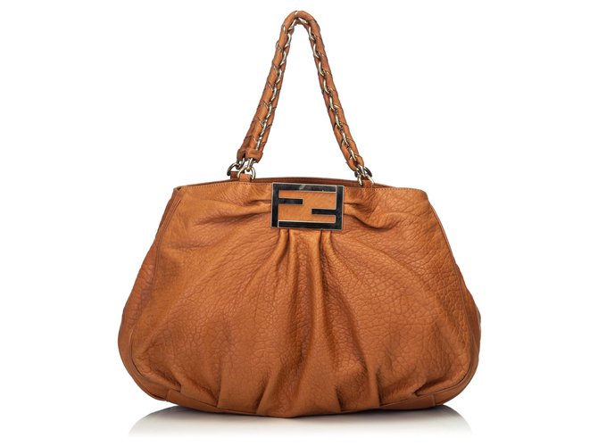 Fendi Brown Large Leather Mia Shoulder Bag  ref.122232
