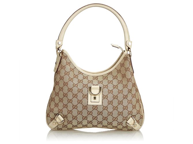 Gucci Brown GG Jacquard Abbey Shoulder Bag Beige Leather Cloth  ref.122245