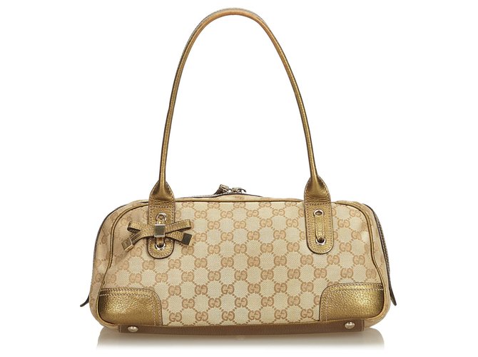 Gucci Brown GG Jacquard Princy Shoulder Bag Beige Golden Leather Cloth  ref.122248