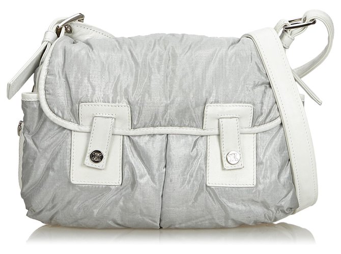 Céline Celine Gray Nylon Crossbody Bag White Grey Leather Patent leather Cloth  ref.122255