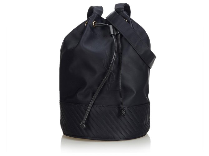 Yves Saint Laurent YSL Nylon negro bolsa de cubo de lazo Cuero Paño  ref.122258