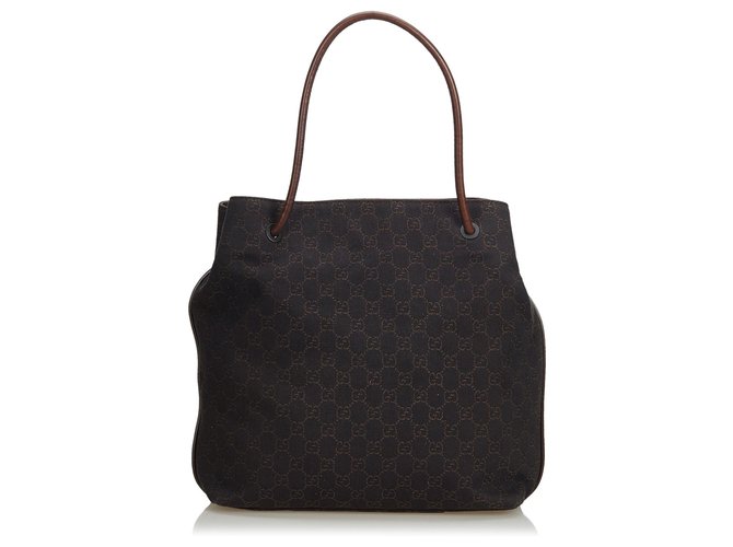 Gucci Black GG Jacquard Gifford Tote Bag Leather Cloth  ref.122259