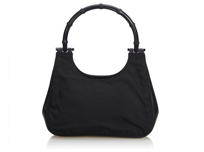 Gucci Black Bamboo Nylon Handbag Leather Cloth  ref.122262