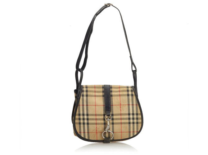 Burberry Brown House Check Jacquard Crossbody Bag Multiple colors Beige Leather Cloth  ref.122264