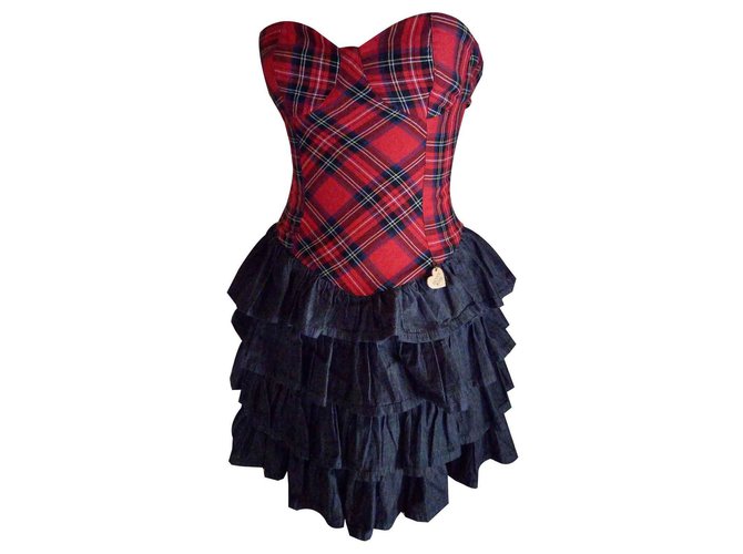 Strapless bi-material dress (Coton) Denny Rose TXS / S Red Acetate  ref.122287