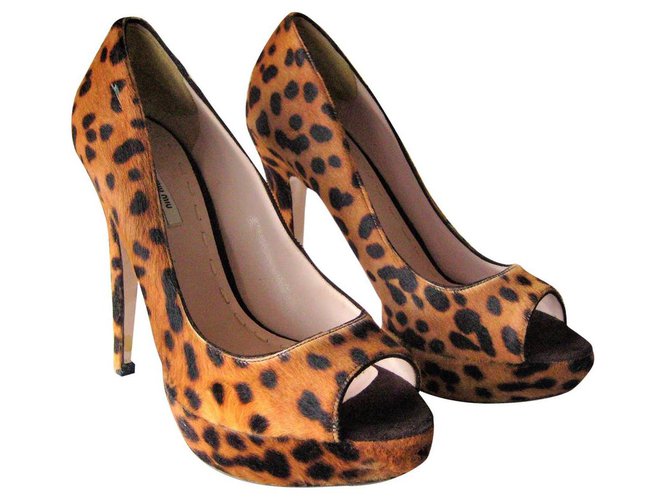 Miu Miu Leopard Peeptoe Pumps Leopard print Pony-style calfskin  ref.122312