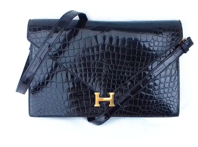 Hermès Sac à main Lydie Crocodile Noir di SPA New Strap Nero