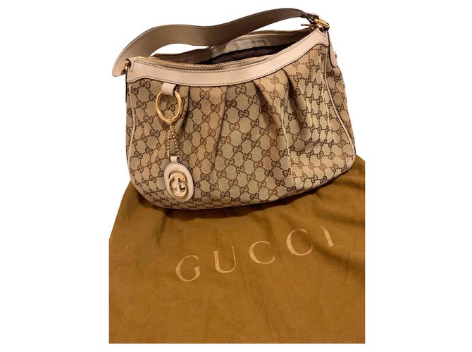Sac Gucci beige/marron Cuir Tissu  ref.122464