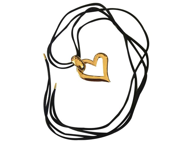 Yves Saint Laurent Offenes Herz Schwarz Golden Metall  ref.122638