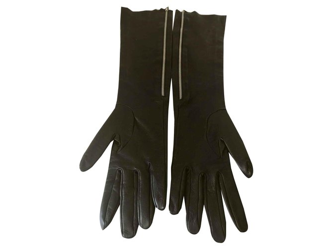 Chanel Longs gants en peau d'agneau Cuir d'agneau Noir  ref.122640