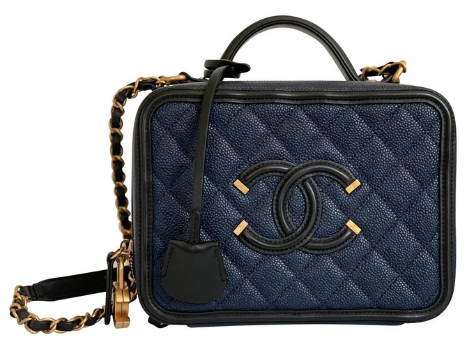 Chanel Vanity bag Cuir Bleu foncé  ref.122652