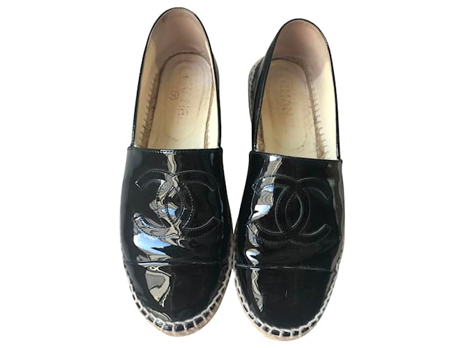 Chanel espadrilles Black Patent leather  ref.122653