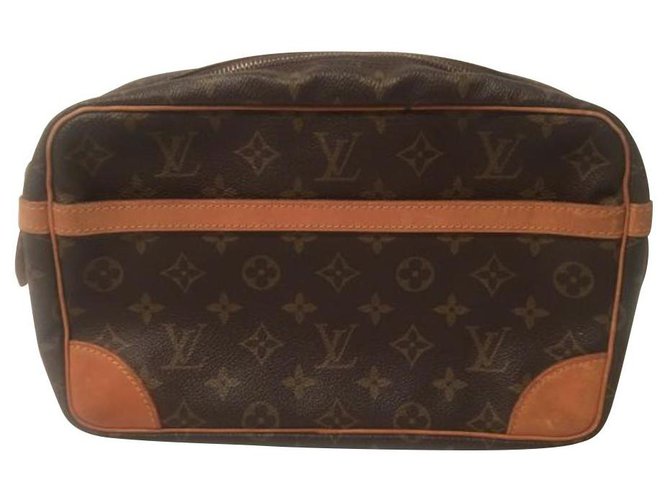 Louis Vuitton - Compiegne 28 - vintage Castaño Cuero Lienzo  ref.122673