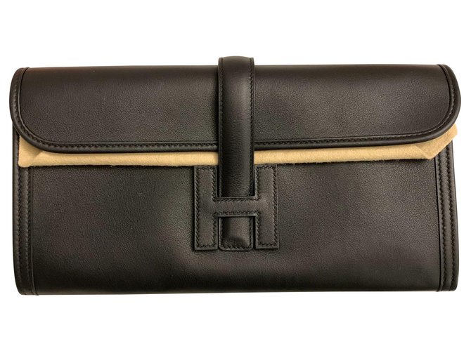 Hermès Hermes Jige Leather Clutch 29 Black  ref.122674