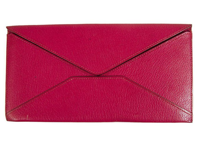 Hermès Hermes Fuchsia Long Leather Envelope Wallet Letter Ticket Travel Passport Holder Fuschia  ref.122679