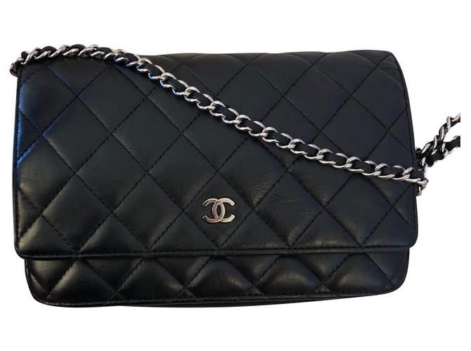 Wallet On Chain Chanel WOC Black Leather  ref.122698