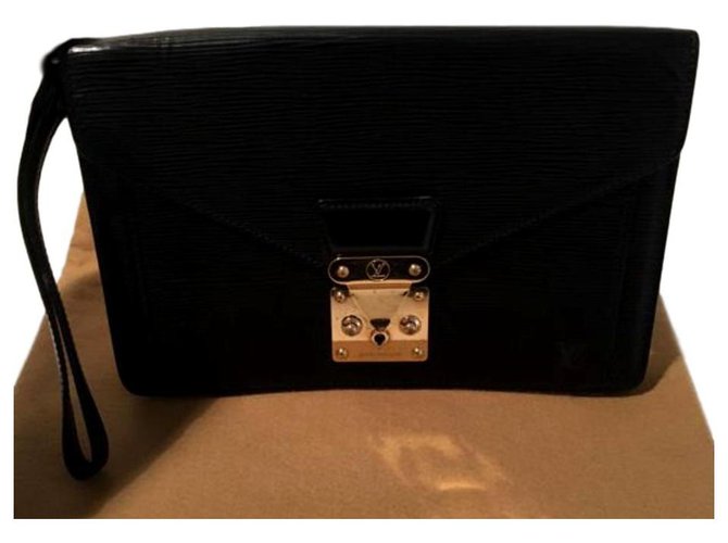 Louis Vuitton - Pochette - Sellier Dragonne Black Leather Cloth  ref.122779