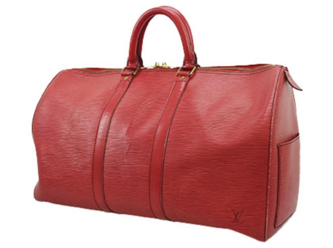 Louis Vuitton - Keepall 45 - vintage Vermelho Couro envernizado Lona  ref.122786