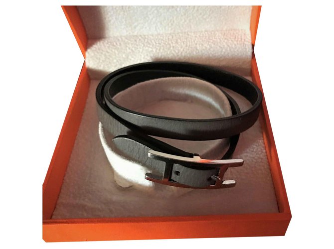 Hermès Hermes Bracelet "Hapi 2"In Palladium and Reversible calf leather Black / Gray. Grey  ref.122818