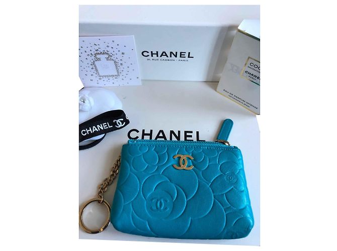 Chanel Camellia coin purse Blue