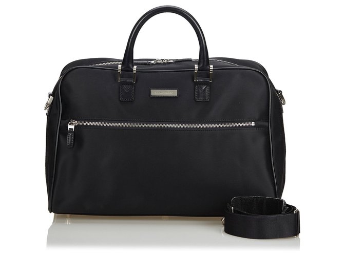 Burberry Black Leather Travel Bag Nylon Cloth  ref.122851