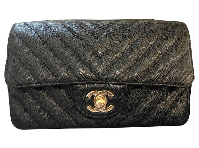 Chanel Mini rectangular Black Leather  ref.122932