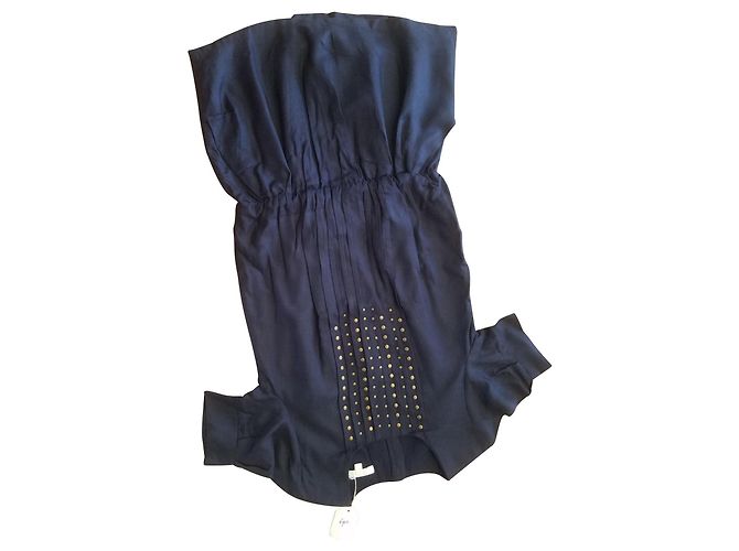 Autre Marque ROBE FILLE CHLOE BLEU MARINE AVEC RIVET , Plissée .Taille basse ,6/8/12/14 ans.