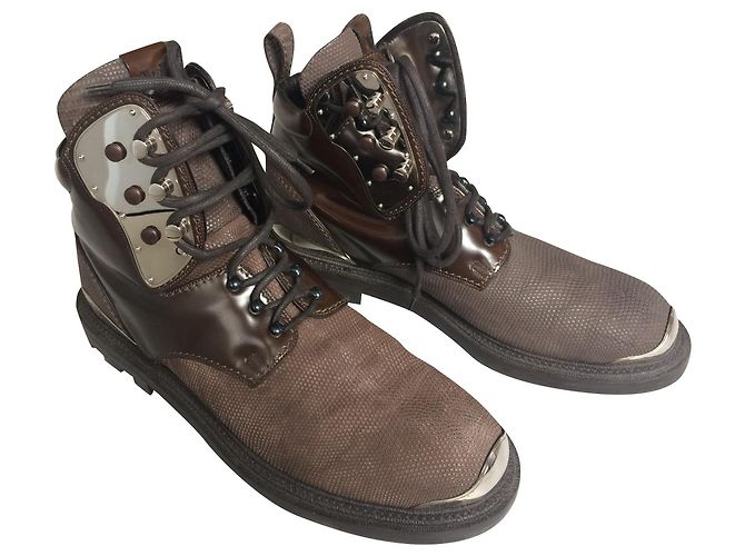 Louis Vuitton Boots Leather Lizard Chocolate Silvery