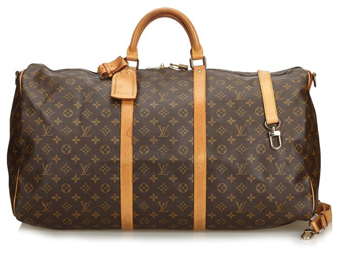Louis Vuitton Brown Monogram Keepall Bandouliere 60 Leather Cloth  ref.123054