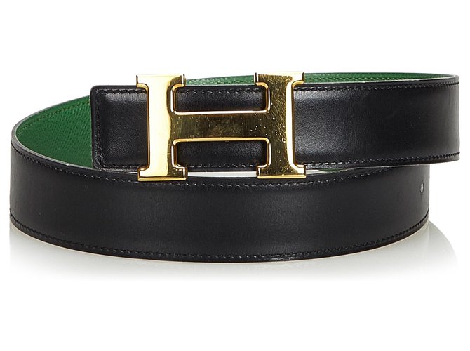 Hermès Hermes Black Constance Belt Negro Verde Cuero  ref.123065