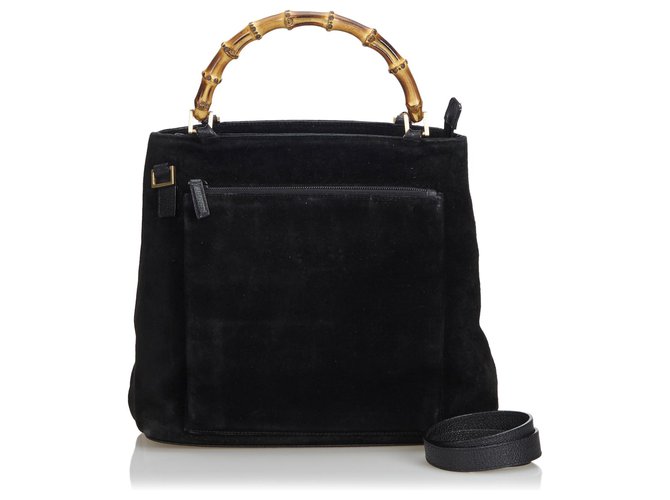 Gucci Black Bamboo Suede Satchel Leather Wood  ref.123081