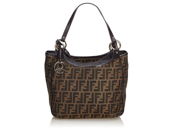 Fendi Brown Zucca Jacquard Handbag Dark brown Leather Cloth  ref.123099