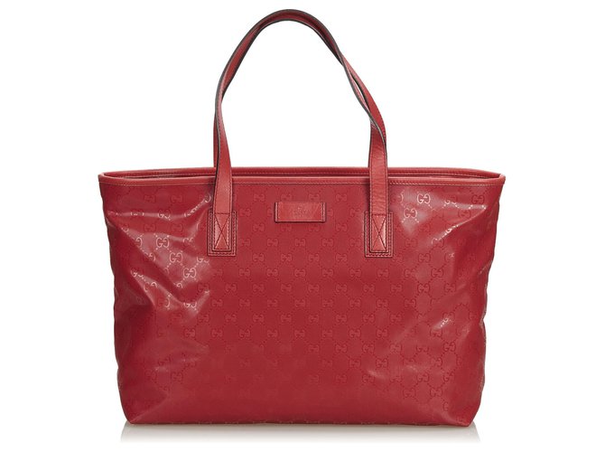 Gucci Red GG Imprime-Einkaufstasche Rot Leder Kunststoff  ref.123102