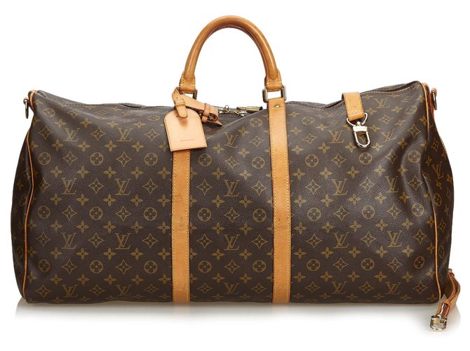 Louis Vuitton Brown Monogram Keepall Bandouliere 60 Leather Cloth  ref.123109
