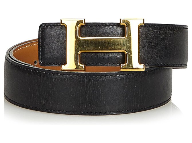 Hermès Hermes Black Leather Constance Belt Golden Metal  ref.123117