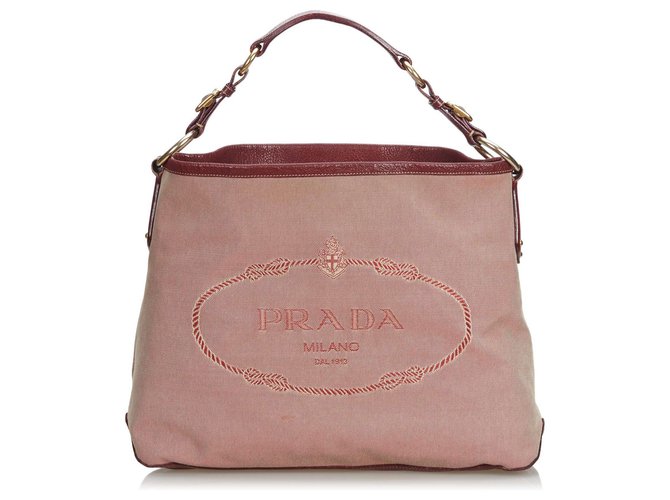 Prada Red Canapa Jacquard Logo Handbag White Leather Cloth  ref.123128