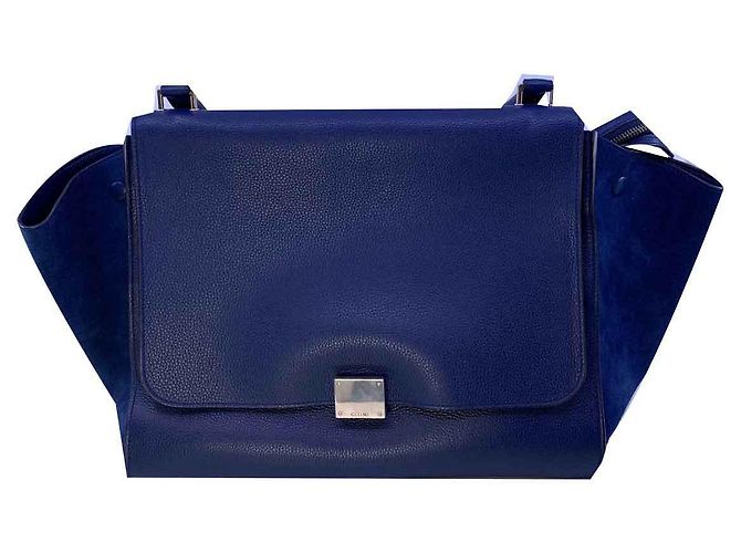 Bolsa de mão Céline Trapeze azul de couro e veludo