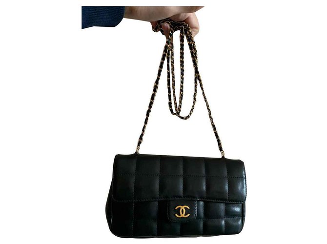 Mini Chanel Black Leather  ref.123179