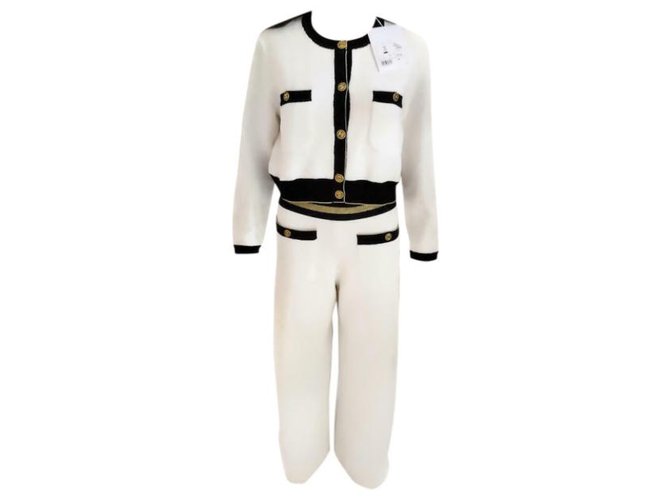 "CHANEL" 2 Piece Jacket & Pants Set Coton Blanc  ref.123228
