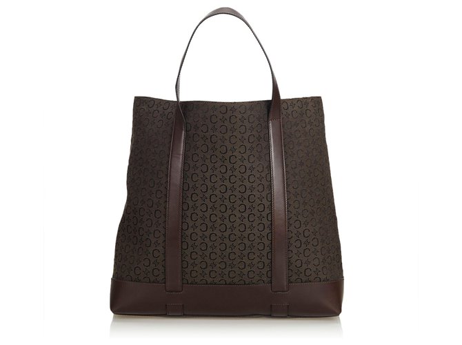 Céline La bolsa de asas de Jacquard de Celine Brown Castaño Marrón oscuro Cuero Paño  ref.123326