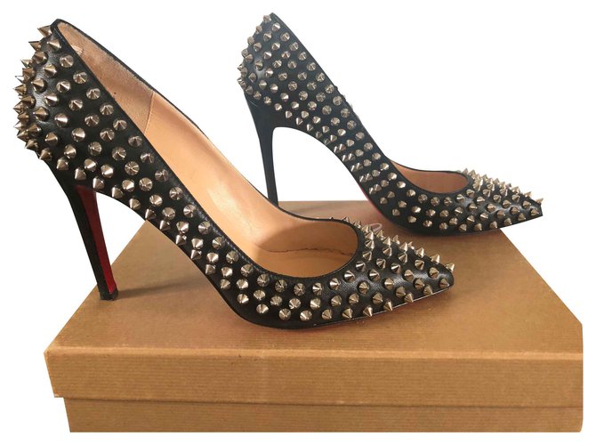 Christian Louboutin Pigalle Spikes Black Silvery Leather  ref.123372