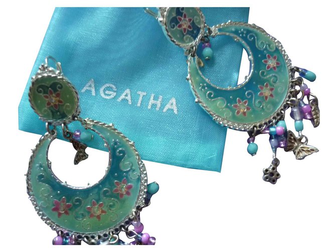 Autre Marque AGATHA Turquoise / silver enamel earrings NEUVES  ref.123392
