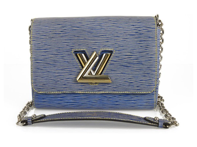Louis Vuitton Twist MM Blue Epi Leather LV Chain Shoulder Hand Bag