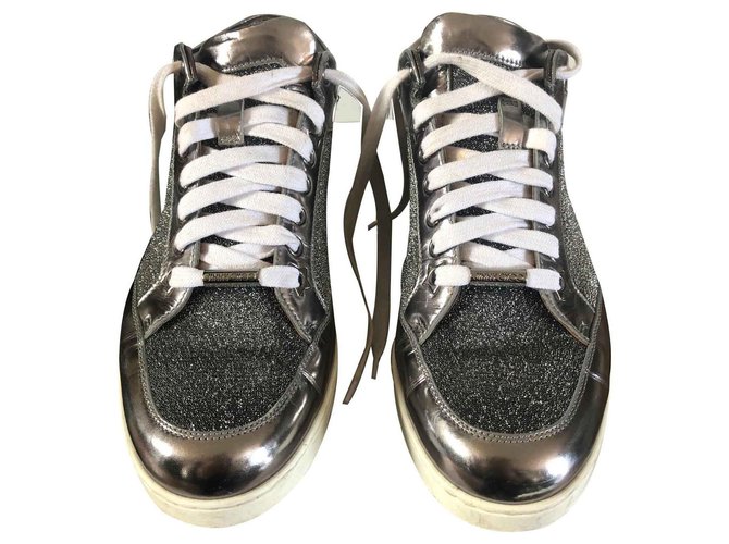 Jimmy Choo Sneakers Silvery White Leather  ref.123423