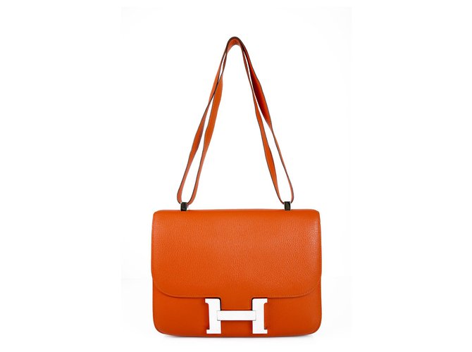 Hermès HERMES Constance Cartable 29 Hardware de piel de paladio de Chevre naranja Mysore Cuero  ref.123453
